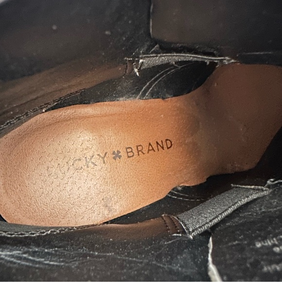 Size 7 Lucky Brand Leather Yoniana Black Pull On Wedge Ankle Boots Booties Shoes - Picture 6 of 7